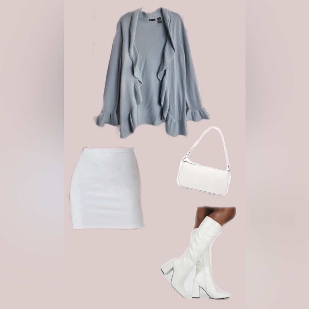 Moda Light Blue Ruffle-Trim Open Cardigan Sweater - Picture 4 of 4